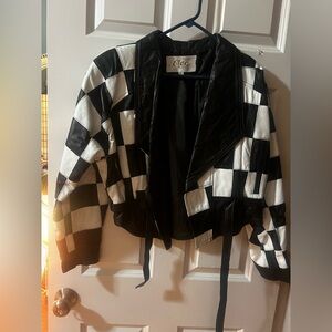 Vintage 80’s Cleo Checkered Genuine Leather Belted Jacket